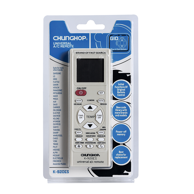 K-920ES universal air conditioner remote control with brand button pairing