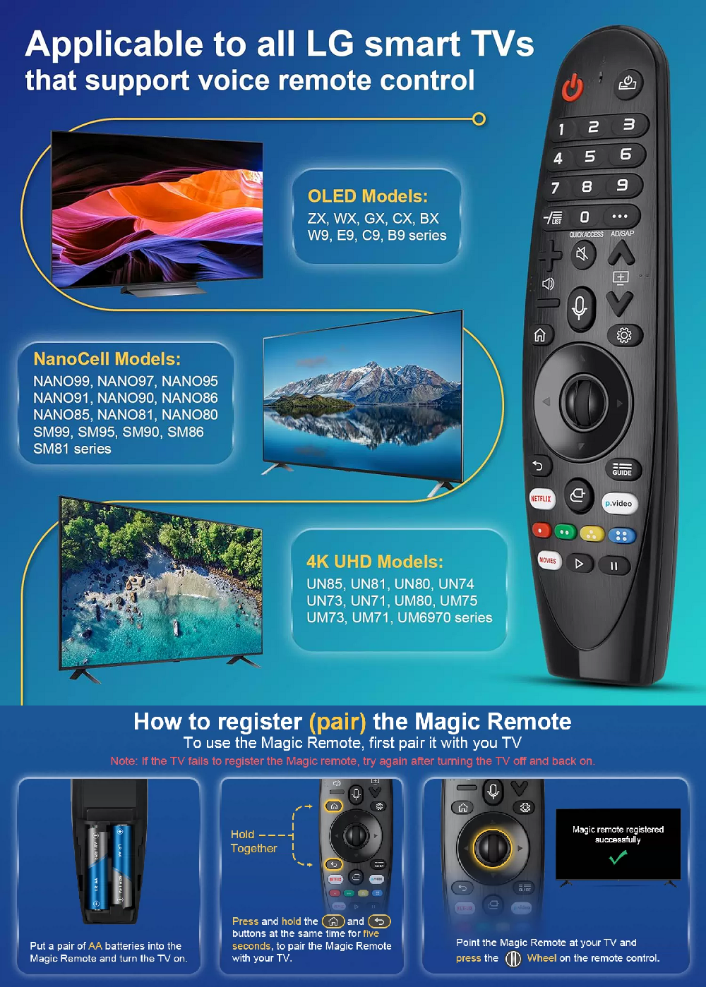 LG MR20 Magic Remote Control replacement for LG Smart TVs